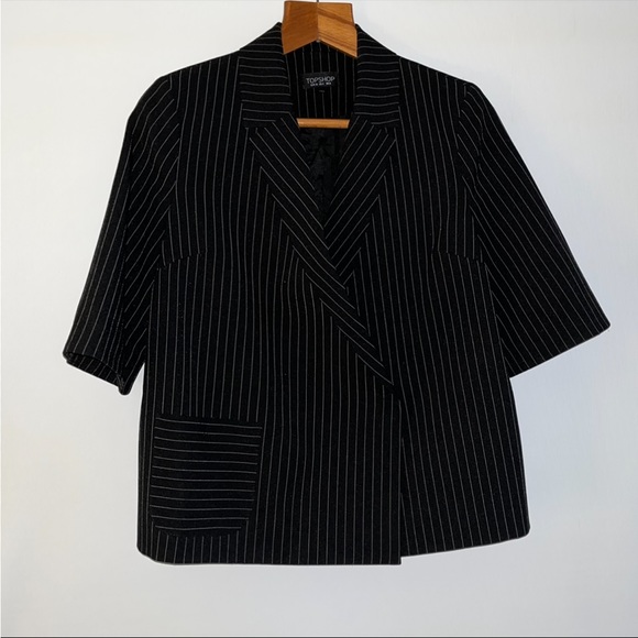 Topshop double breasted jacket, pinstripe black. - Picture 1 of 2